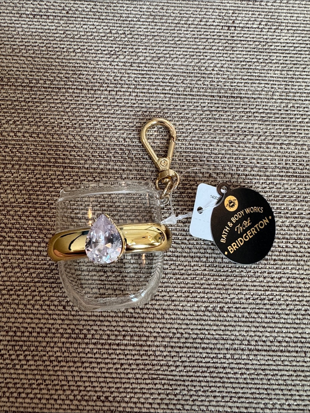 Bath & Body Works Bridgerton Gold and Clear Teardrop Hand Sanitizer Holder